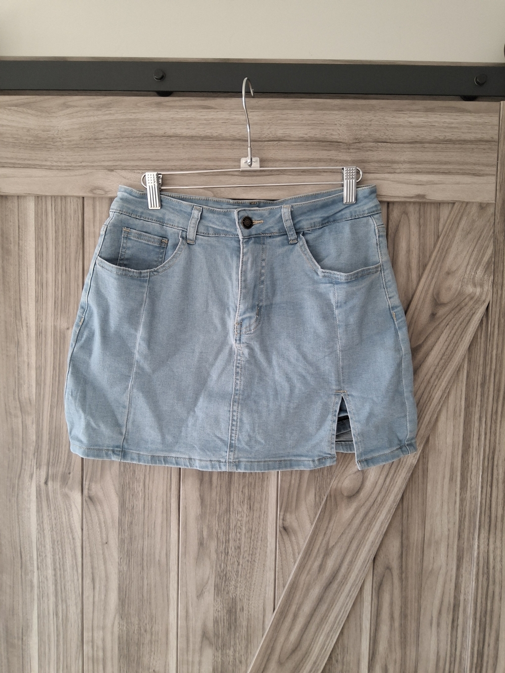 Classic Light Blue Denim Mini Skirt with Under Shorts